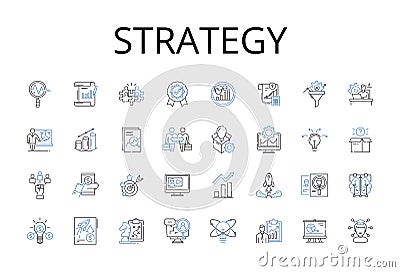 Strategy line icons collection. Plan, Tactic, Approach, Scheme, Blueprint, Method, Procedure vector and linear Vector Illustration