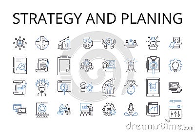 Strategy and planing line icons collection. Hope and optimism, Free and independent, Trusrthy and reliable, Insight and Vector Illustration