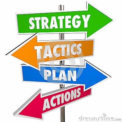 Strategy Tactics Plan Action Arrow Signs Achieve Goal 3D Stock Photo