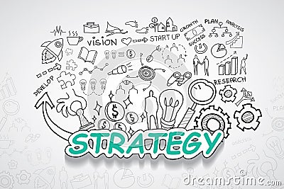 Strategy text, With creative drawing charts and graphs business success strategy plan idea, Inspiration concept modern design temp Cartoon Illustration