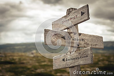 Strategy, vision and innovation signpost Stock Photo