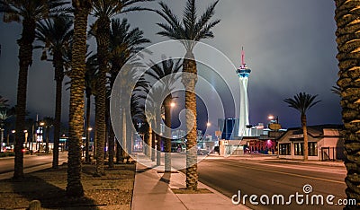 Stratosphere hotel and palm trees in las vegas Editorial Stock Photo