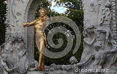 Strauss Statue in Vienna, Austria, Wien. Music, Composer. Golden Statue. Stock Photo