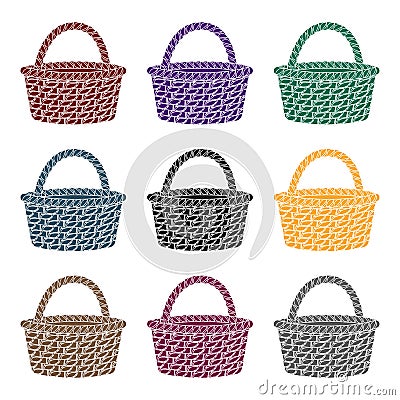 Straw basket for carrying fruits and vegetables in the village.Farm and gardening single icon in black style vector Vector Illustration