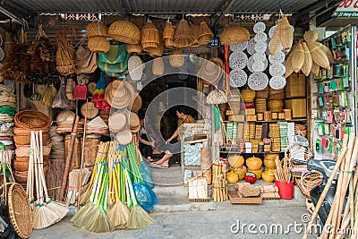 Straw Basket Shop Editorial Stock Photo