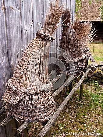 Straw beehives Stock Photo