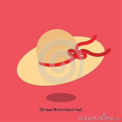 STRAW BRIMMED HAT ON PINK BACKGROUND Vector Illustration