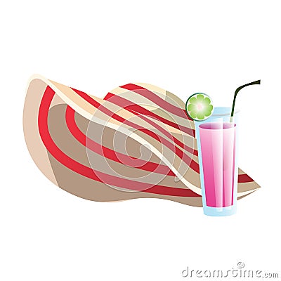 Straw hat and cocktail, drink, summer objects, Vector Illustration