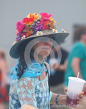 Straw Hat Covered With Flowers For Jazzfest Editorial Stock Photo