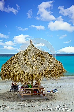 Straw Hut in Paradise Editorial Stock Photo