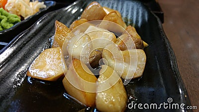 Straw mushroom fried with butter japanese menu Stock Photo