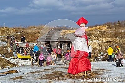Straw Scarecrow of Shrovetide before burning Editorial Stock Photo