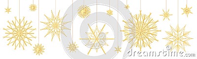 Straw Star Collection Traditional Christmas Decoration Vector Illustration