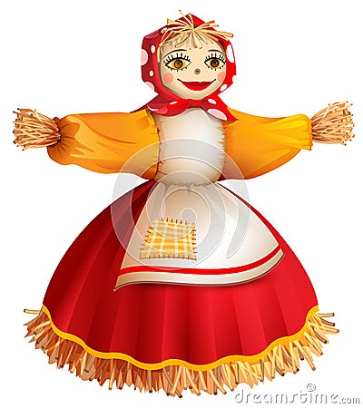 Straw stuffed woman for Russian holiday Maslenitsa shrovetide Pancake week Vector Illustration