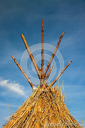 Straw thatched roof Stock Photo