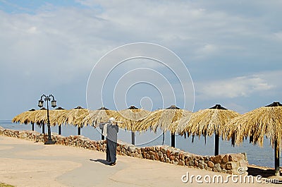 Straw Umbrellas - Dahab - Egypt Editorial Stock Photo