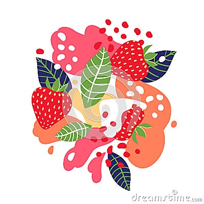 Strawberries on abstract background. Vector illustration. Cartoon Illustration