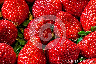 Strawberries background pile macro Stock Photo