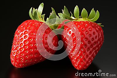 Strawberries on black background,isolated,Strawberries with leaf Generative A Stock Photo