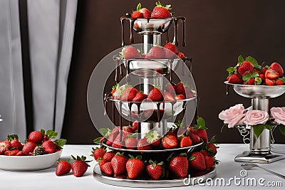 Strawberries and Chocolate Fountain Stock Photo