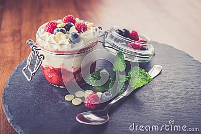 Strawberries dessert in a glass Stock Photo