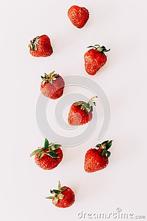 Strawberries isolated on white background. Flat lay, top view. Stock Photo