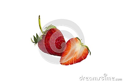 Strawberries with leaves. Isolated on a white background. Stock Photo