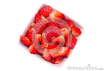 Strawberries on square bowl from above Stock Photo