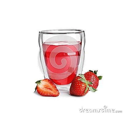 Strawberries and tasty jelly dessert in glass Stock Photo