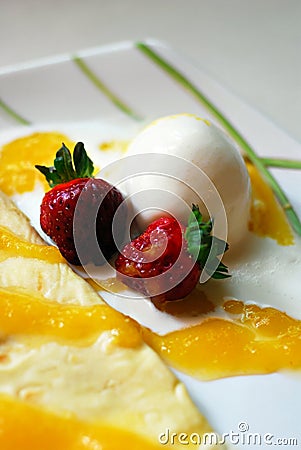 Strawberries and vanilla ice cream crepe Stock Photo