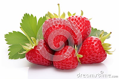 Strawberries on white background,isolated,Strawberries with leaf Generative AI Stock Photo