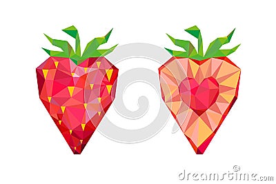 Strawberries Whole Berry and Slice with Flesh in Shape of Heart Vector Illustration