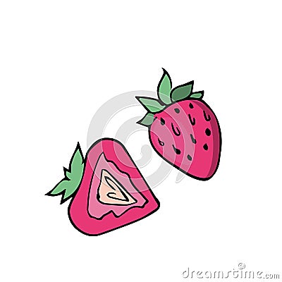 Strawberries, whole strawberries and half berries. Vector Illustration