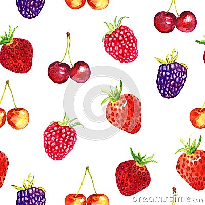 Strawberries, wild strawberries, blackberries, raspberries, cherries variety Cartoon Illustration