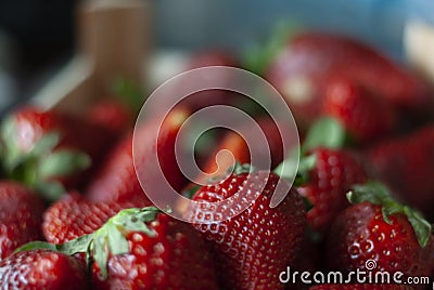 Strawberries in a wood box Stock Photo