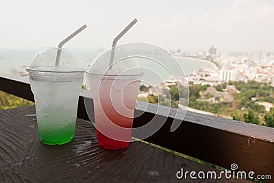 Strawberry ade and apple ade with soda is the perfect refreshing summer drink. Stock Photo