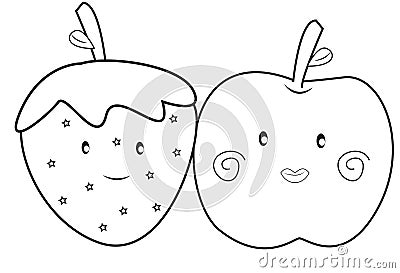 Strawberry and apple coloring page Stock Photo