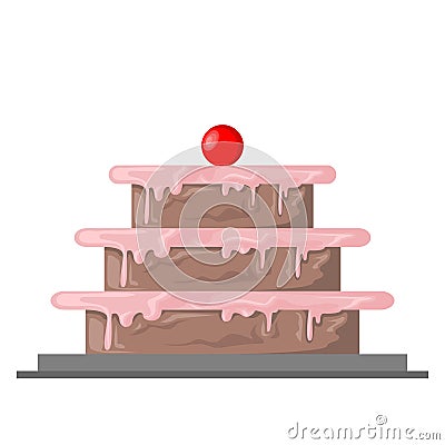 Strawberry Birthday Cake Vector Illustration Vector Illustration