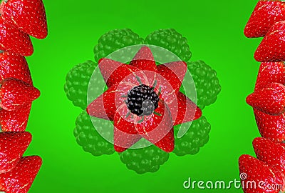 Strawberry blackberry flower on a green background for printing on a glass table. Vector clipart. Stock Photo