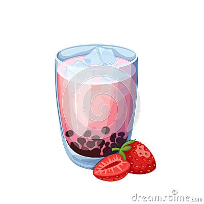 Strawberry Bubble Tea Vector Illustration