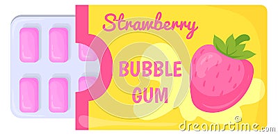 Strawberry bubblegum chewy blister pack cartoon icon Vector Illustration