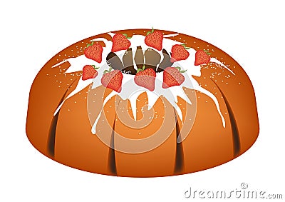 Strawberry Bundt Cake with Sugar Glaze Vector Illustration