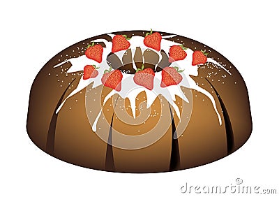 Strawberry Bundt Cake with Sugar Glaze Vector Illustration