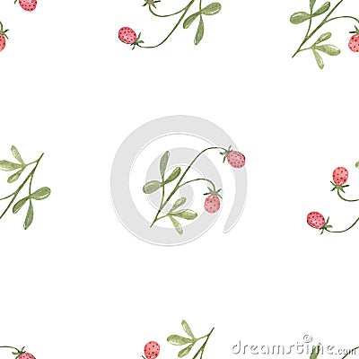 Watercolor seamless multidirectional pattern with strawberry bushes Cartoon Illustration