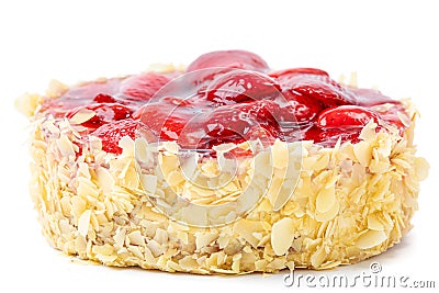 Strawberry cake with almonds white background Stock Photo