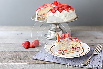 Strawberry cake on the cake stand Stock Photo