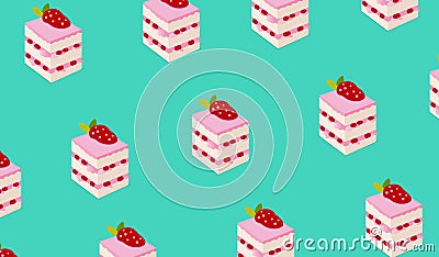 Strawberry cake with fresh fruit toping flat pattern design vector. Vector Illustration