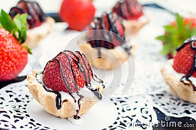 Strawberry cake with vanilla cream Stock Photo