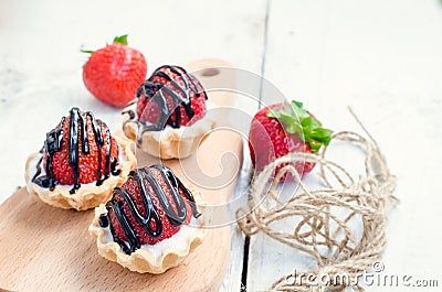 Strawberry cake with vanilla cream Stock Photo