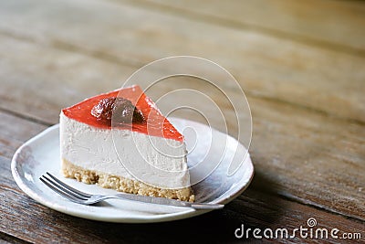 Strawberry cake on white plate Stock Photo